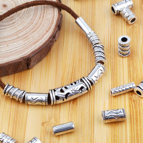 100g (About 80-150pcs) Assorted Column Spacer Beads Tibetan Silver Tube Beads for Bracelet Necklace Jewelry Making Crafts DIY,7 Styles,4-16mm...