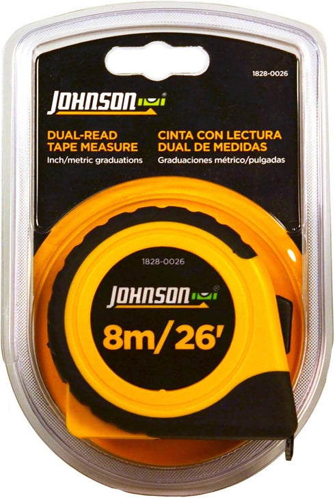 Johnson Level & Tool 1828-0026 Metric/Inch Power Tape, 8m/26', Black/Yellow, 1 Tape...
