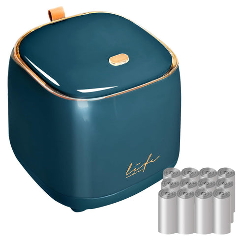 Mini Countertop Trash Can with 12 Rolls of Trash Bags, Desk Trash Can Tiny Trash Can with Press Type Lid, Desktop Trash Can Applicable for Bathroo...