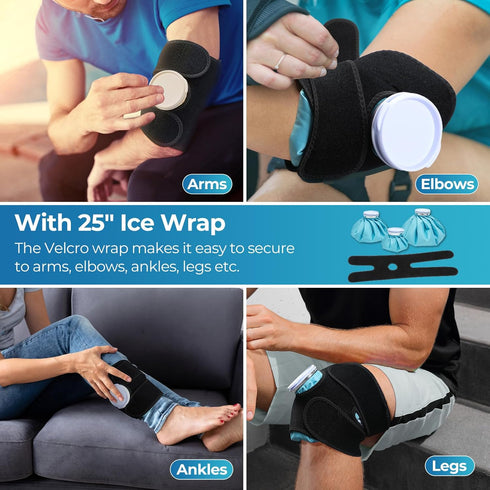 Ice Pack for Injuries Reusable: Ohuhu 3 Packs Ice Cold Packs with 2 Wrap Ice Bag Hot Water Hot & Cold Therapy Pain Relief for Knee Leg Injury No-L...