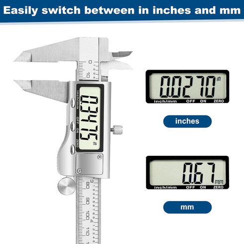 Digital Caliper Measuring Tool, 6 Inch Stainless Steel Vernier Caliper Digital Micrometer with Large LCD Screen, Auto-Off Feature, Easy Switch fro...
