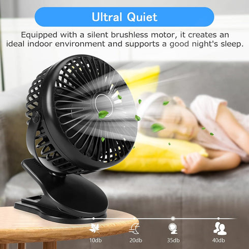 Clip Fan 5000mAh Rechargeable Battery Mini Fan with Clip on Fan Sturdy Clamp 3 Speeds Portable Tent Camping Fan Handheld Small Desk Desktop Table ...