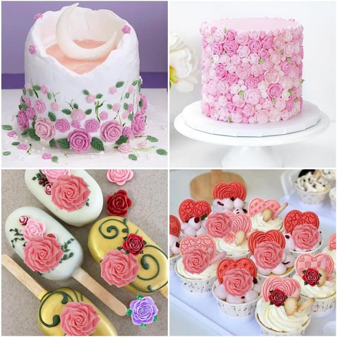 Large Rose Mold Silicone,Rose Flower and Leaves Fondant Cake Molds,Leaf Candy Chocolate Molds for Wedding Cake Decoration, Sugarcraft,Cupcake Topp...