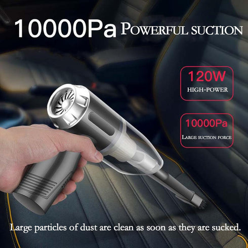 3-in-1 Mini car Vacuum Cleaner has 10000PA Super Suction and 120W high Power. Portable Hand-held Vacuum Cleaner can be Used for Desk Cleaner and c...