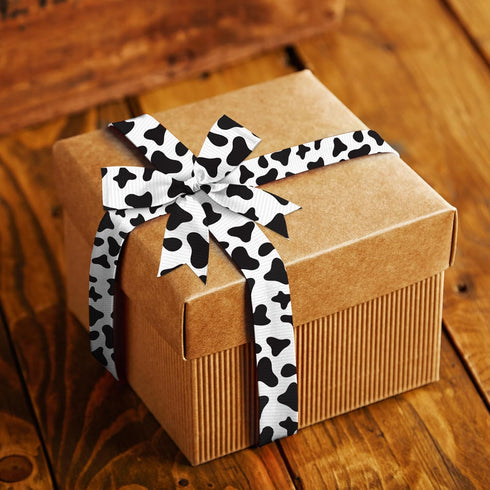 Hying 2 PCS Cow Spotted Ribbons for Crafting, 3/8" Width Brown Black Grosgrain Ribbons Cow Speckled Ribbon Classic Retro Craft Ribbons for Gift Wr...