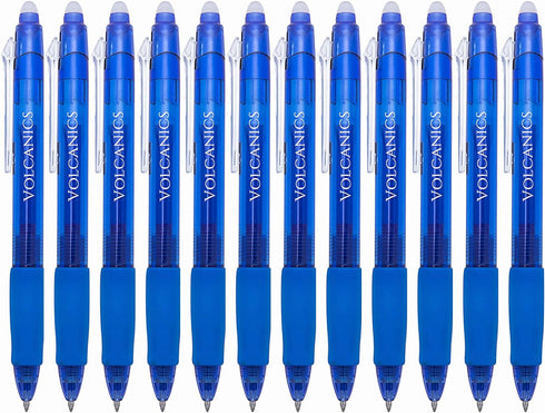 Volcanics Retractable Clicker Erasable Gel Pens - 0.7mm Ball Point, Heat Erase with Built-in Eraser, 12 Pack Blue...