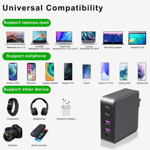 DTK USB C Wall Charger, 120W Fast Charger Block Plug, 4-Port Portable Power Adapter Charger Station for iPhone 14 13 12 11 Pro Max SE XS XR X 8 7,...