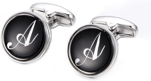 Mens Letter Initial Cufflinks Alphabet Rhodium Plated Cuff Links Wedding Business A-Z...