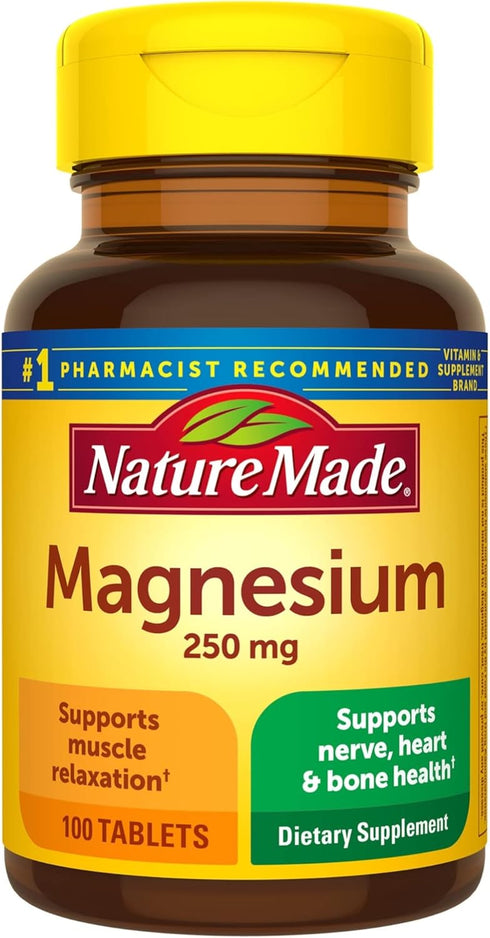 Nature Made Magnesium Oxide 250 mg, Magnesium Supplement for Muscle, Heart, Bone and Nerve Health Support, 100 Tablets, 100 Day Supply...