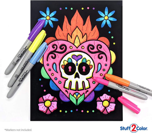 Super Pack of 18 Fuzzy Velvet Coloring Posters (Kids Themed - Day of the Dead) - Halloween and Dia de Los Muertos Coloring Crafts Activity for Tod...