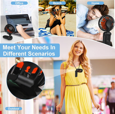 Portable Handheld Fan, Mini Desk Fan Rechargeable with LED Display, 180° Foldable Personal Fan with Lanyard as Neck Fan, Strong Wind and 6 Speed f...