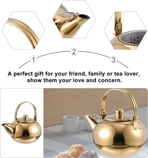 Cabilock Stainless Steel Teapot 1000ML Teapot with Removable Infuser & Spout Filter, Thicken Tea Kettle Stovetop Safe Teapot Infuser Kettle for Co...