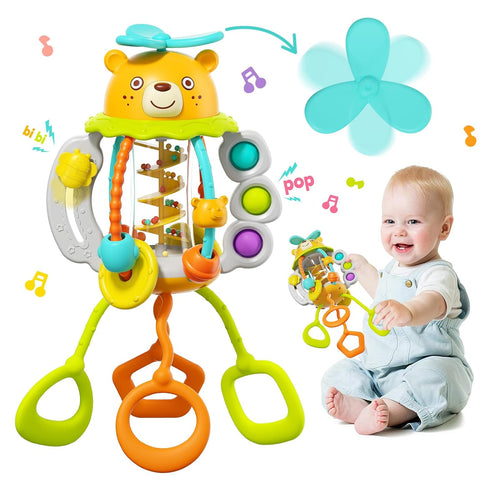 HOLA Montessori Toys for 1 year old Boy-Rattle Teething Toys Baby Toys 0-6 Months Baby Toys 6-12 Months, Silicone Pull String Toys Sensory Toys fo...