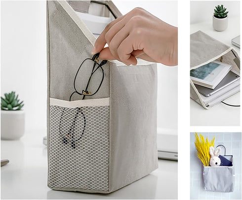 2 Pack Wall Hanging Storage Bag, Hanging Organizer Bag with Sticky Hook, Wall Organizer for Dormitory Bathroom Bedroom Kitchen (Grey)...