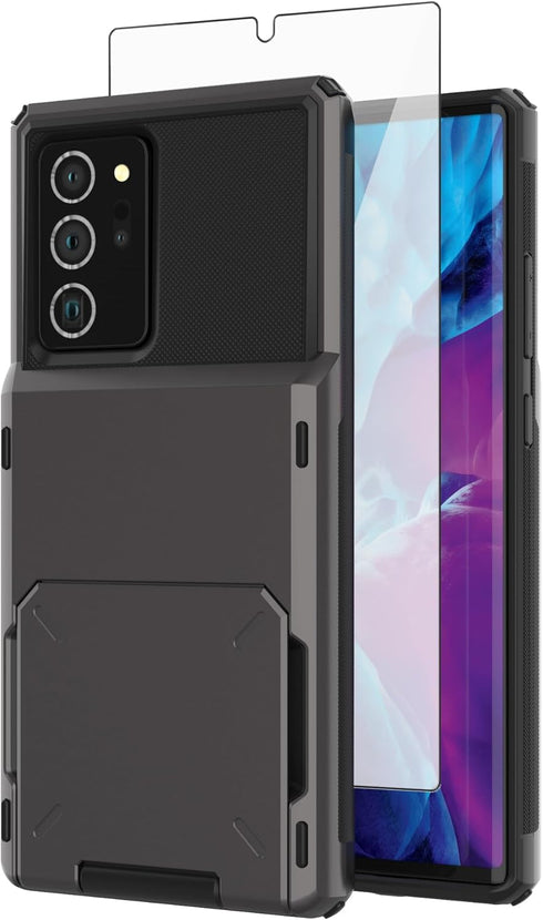 Asuwish Phone Case for Samsung Galaxy Note 20 5G with Tempered Glass Screen Protector and Credit Card Holder Slot Hybrid Protective Cell Rugged Co...