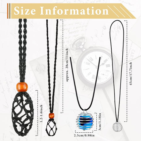 66 Pieces Empty Stone Holder Quartz Stone Necklace Cord Fish Netted Cord Adjustable Crystal Holder Spiral Bead Cages Pendants Black Waxed Necklace...