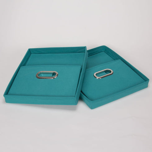 Household Essentials Fabric Storage Boxes with Lids and Handles, Aqua...