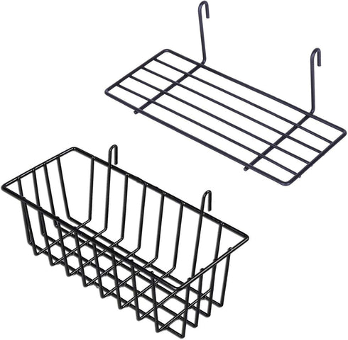 GBYAN Grid Wall Basket Wall Grid Panel Accessories Wire Straight Shelf with Hook Organizer for Home, Black...