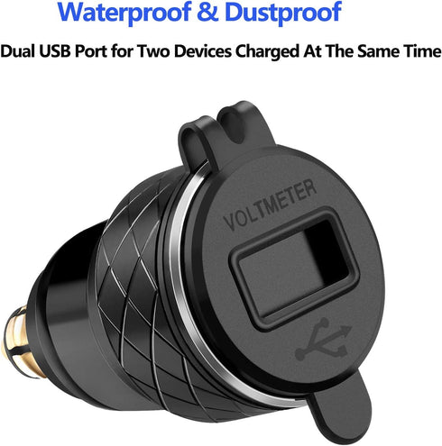 iMESTOU Aluminium DIN Hella USB Plug to Dual USB Charger Adapter with LED Voltmeter Waterproof for 12V/24V BMW Ducati Motorcycles......