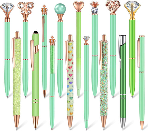 16 Pcs Ballpoint Pens Set Metal Crystal Diamond Pen Glitter Pens for Journaling Pretty Cute Pens Black Ink Retractable Fancy Pens Gifts for Women ...