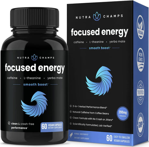Caffeine Pills with L-Theanine for Focused Energy | Smooth & Clean Energy Supplement for Focus & Performance | No Crash, No Jitters | Nootropic Br...