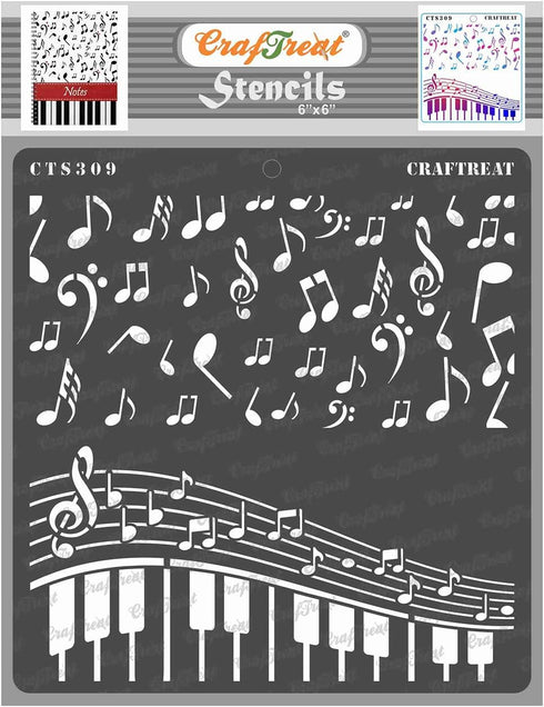 CrafTreat Music Stencils for Painting on Wood, Canvas, Paper, Fabric, Floor, Wall and Tile - Musical Stencil - 6x6 Inches - Reusable DIY Art and C...