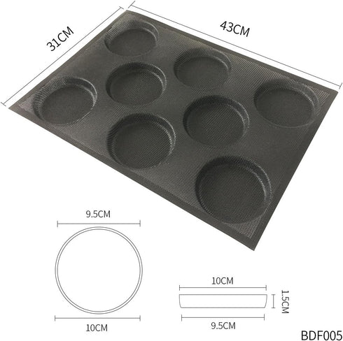 Bluedrop Silicone Hamburger Bread Forms Perforated Bakery Molds Non Stick Baking Sheets Fit Half Pan Size...