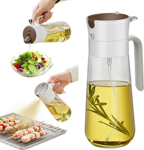 Glass Olive Oil Dispenser Bottle & Oil Sprayer Bottle 2 In 1 for Kitchen Cooking, Auto Flip Cap, 18oz White...