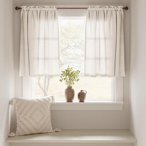 jinchan Beige Kitchen Curtains Linen Tier Curtains 24 Inch Farmhouse Cafe Drapes for Small Window Flax Country Rustic Rod Pocket Bathroom Laundry ...