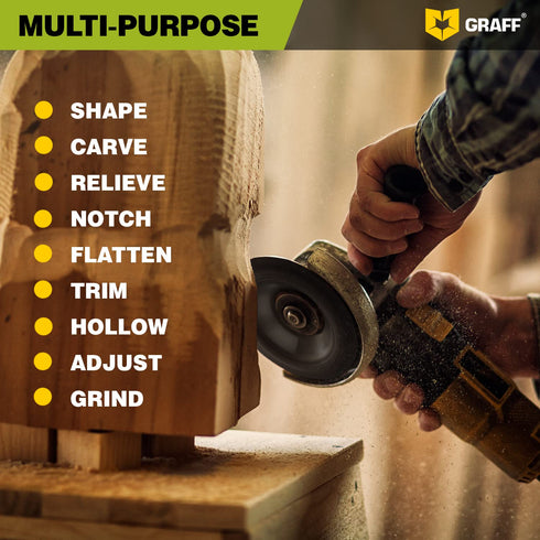GRAFF Premium Wood Carving Disc 4 Inch for Angle Grinder - Set Shaping and Grinding Wheel for Wood, Drywall, Chipboard, Plastic - Woodworking Angl...