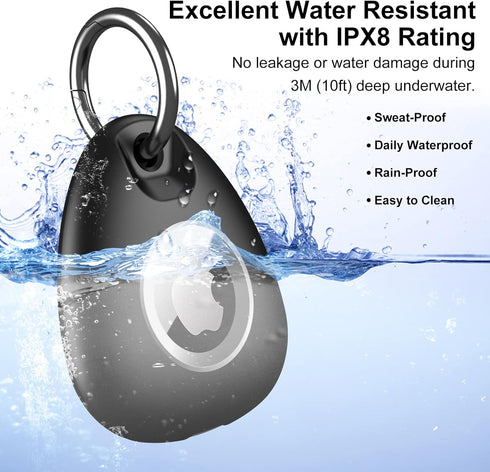 2 Pack IPX8 Waterproof Airtag Keychain with Airtag Holder Case,Full Body Shockproof,Anti-Scratch Cover Air tag for Cat,Dog,Keys,Luggage,Wallet(Bla...