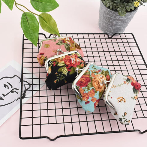 Floral Buckle Coin Purses 8Pcs Cute Rose Small Vintage Pouch Kiss-Lock Change Purse Wallets for Women Girls Kids Gift...