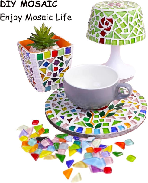 400g/0.88lb DIY Mosaic Tiles for Crafts, Colorful Glass Mosaic Kits for Adults, 280 Pcs Various Shapes Stained Glass Mosaic Tiles,Children Handmad...