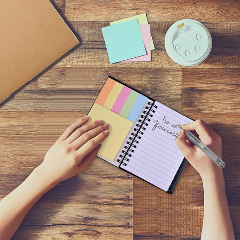 Coopay 4 Pieces Spiral Notebook Steno Pocket Notepad with Pen in Holder and Sticky Notes, Page Marker Index Tabs Flags Making Plans Writing Memos ...