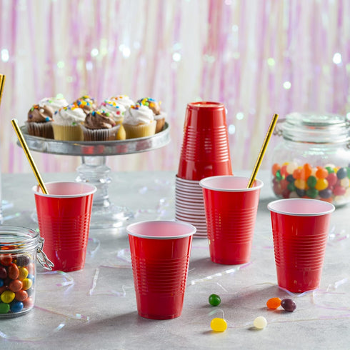 Comfy Package [50 Pack - 9 oz. Disposable Party Plastic Cups - Red Drinking Cups...