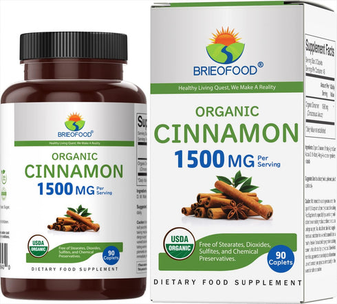 Brieofood Organic Cinnamon 1500mg, 45 Servings, Vegetarian, Gluten Free, 90 Vegetarian Tablets...