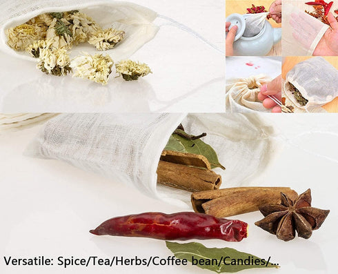 20 Pcs Muslin Drawstring Bags - Natural Unbleached Cotton Straining Herbs Cheesecloth, Coffee Tea Brew, Soup Gravy Broth Stew, Bone Broth Brew, Sp...