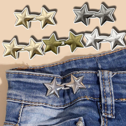 8 Pairs Cute Star Jeans Button Pins Metal No Sewing Detachable Adjustable Replacement Jean Pins Waist Body Fit Tighten Buckles for Skirt Pant Loos...
