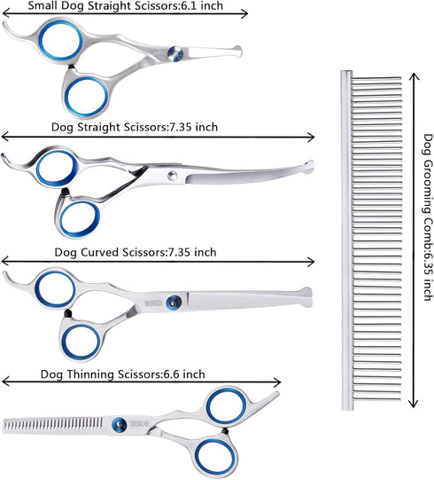 Dog Grooming Scissors for Dogs with Safety Round Tips, 6 in 1 Dog Scissors for Grooming, Curved Dog Grooming Scissors,Professional Pet Grooming Sh...