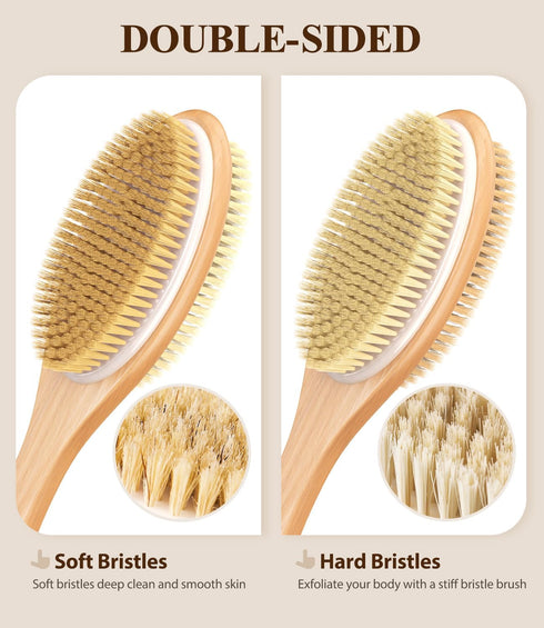 POPCHOSE Shower Brush with Soft and Stiff Bristles, Dual-Sided Long Handle Back Scrubber Bath Brush Body Exfoliator for Wet or Dry Brushing, Dry B...
