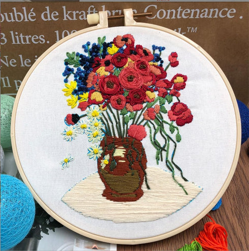 Meecaa Poppy Flower Embroidery Kit Starter Set, Hand Embroidery Set,Pattern Printed Cross Stitch Set for Beginner Adults, with Embroidery Hoop and...
