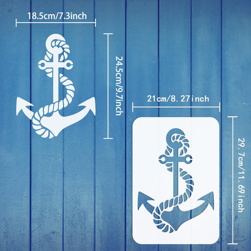 FINGERINSPIRE Anchor Stencil Template 8.3x11.7 inch Nautical Theme Painting Stencil Plastic Anchor Rope Pattern Stencil Reusable Ocean Theme Stenc...