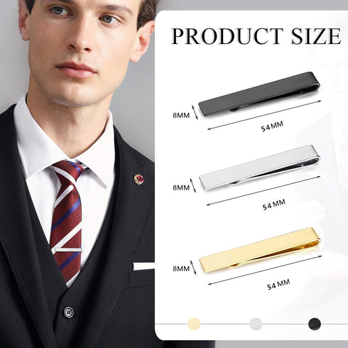 YADOCA 3 Pcs Tie Clips for Men Tie Bar Set Necktie Clips for Wedding Anniversary Business Black Silver-Tone Gold-Tone...