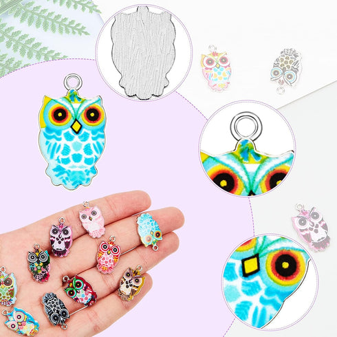 WILLBOND 18 Pieces Enamel Owl Charms Pendant Mixed Owl DIY Charm Jewelry Making Crafting Accessories for Necklace Bracelet Earring, 18 Colors...