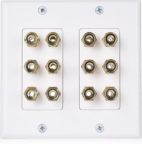 Cable Matters Double Gang Speaker Wire Wall Plate, Gold Plated Speaker Wall Plate with Banana Plug Binding Post for 6 Speakers, White...