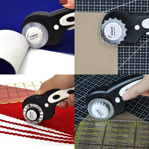 45mm Rotary Cutter with 7pcs Replacement Blades, Ergonomic Handle Rolling Cutter with Safety Lock for Fabric, Leather, paper, Crafting, sewing, Qu...
