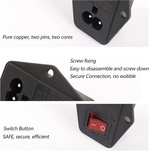 PNGKNYOCN 10A 250V Rocker Switch Power Socket Inlet Module Plug 10A Fuse with Indicator Light 2 Pin IEC320 C8 for Household Appliances or DIY Devi...