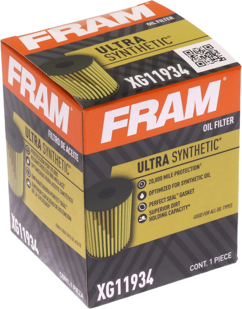FRAM Ultra Synthetic Automotive Replacement Oil Filter, Designed for Synthetic Oil Changes Lasting up to 20k Miles, XG11934 with SureGrip (Pack of...