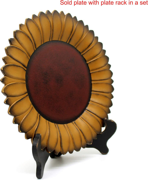 CVHOMEDECO. Sunflower Shape Plate Primitives Rustic Display Wooden Plate Home and Office Décor Art, 11 Inch (Mustard Plate Only)...