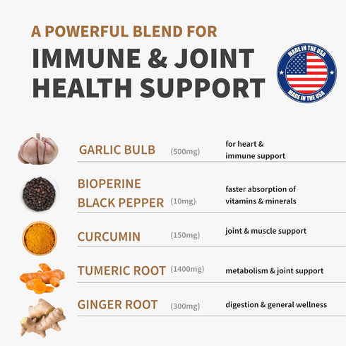 4-in-1 Turmeric and Garlic Supplements with Bioperine 2360 mg Turmeric Ginger Root Capsules with Garlic for Joint, Digestion & Immune Support (120...